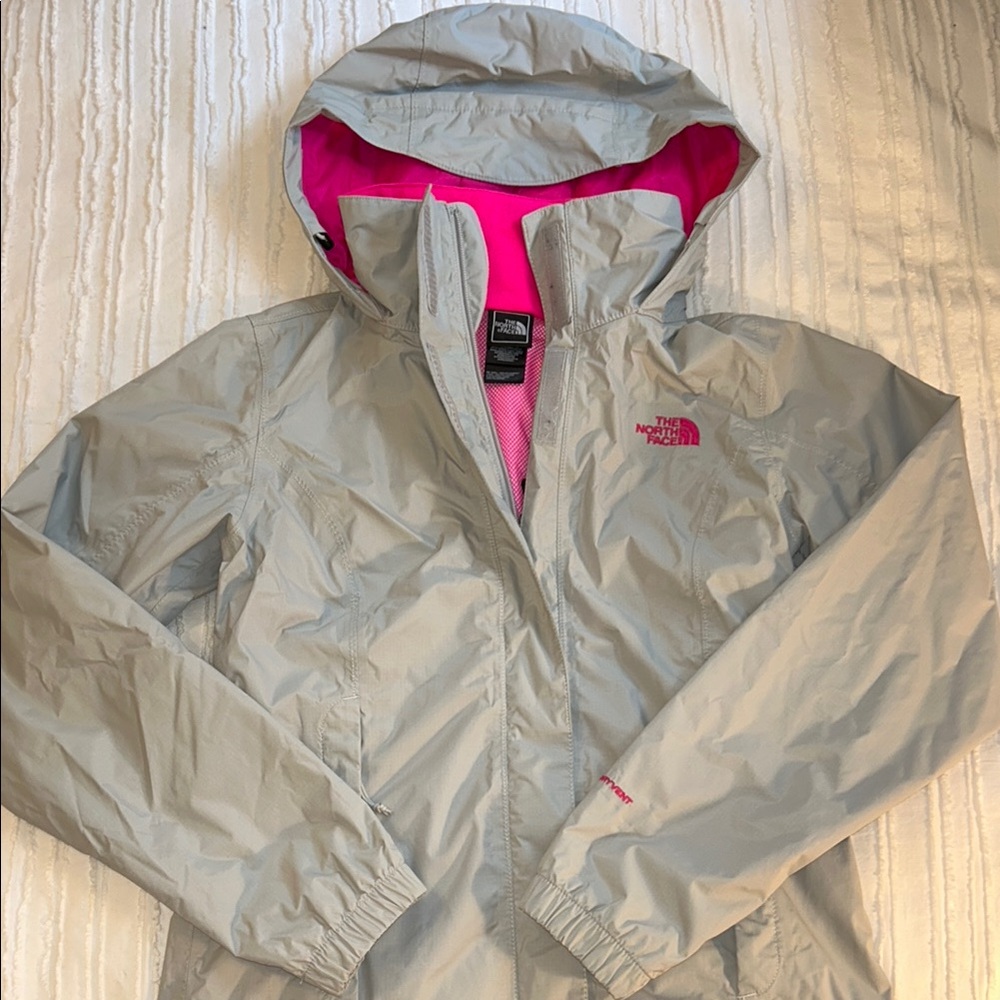 The North Face Light Gray Jacket with Pink Lining